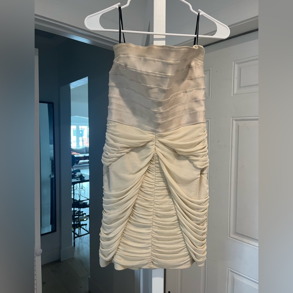 Gold/Champagne Bebe Strapless Dress